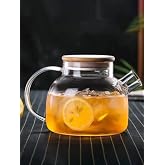 Heat Resistant Borosilicate Glass Teapot with Deconox Vacuum Bamboo Cover, Strainer (1000 ML) | Teapot.Deconox Vacuum Bamboo Cover