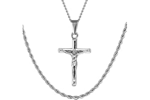 DVRK® Pack 2 Cadenas Plata Hombre con Base Acero Inoxidable 316L Resistentes al Agua - Cadena Plata Hombre Cordón, Figaro, Crucifijo, Rope, Necklace, Regalos, Gift