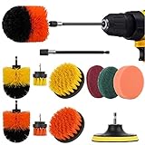 【✅ Beste Bohrerbürste】Beinhaltet: 6pcs mittlere Bohrmaschine angetrieben Wäscher Bürsten, 2 Stück verschiedene Steifigkeiten Scheuerschwämme, 1 Stück Waschschwamm, 1 Stück 4 Zoll Backer und 1 Verlängerungsaufsatz
