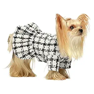 Fitwarm Vintage Plaid Dog Dresses Thermal Doggie Sweatshirt Pet Winter Clothes Puppy Girl One-Piece Breathable Skirt Doggy Dress Cat Outfits Apparel Black White X-Small