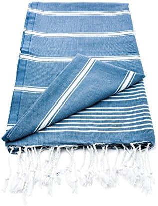 Arta Ahura On Deck 100% Organic Cotton Turkish Towel – Full Size Beach Bath or Body lightweight Handwoven Pestemal Hammam Towel Denim