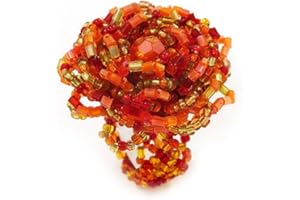 Avalaya Duży wielokolorowy szklany pierścionek ze stretchem (pomarańczowy, złoty i czerwony), Jeden rozmiar, Szkło