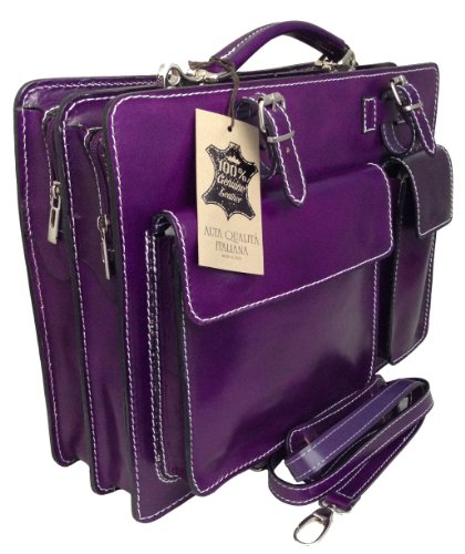 CTM Bag Briefcase Shoulder Purple Gate Records Men, 38x29x11cm, 100% Genuine Leather Made in Italy