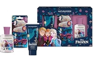 NATURAVERDE Frozen Geschenk-Set, Duft 30 ml + Schaumbad 100 ml + Glitzer-Klammern – elegantes und lustiges Set für die Pflege der Kleinsten