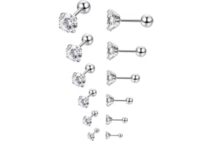 Epoch World 6 Paia Acciaio Inossidabile Orecchini Diamanti per Uomo Donna Bambina, Orecchini Uomo Argento, Orecchini Punto Luce Anallergici, Zirconia Cubica Orecchini Brillantini Uomo Piccoli 3-8MM
