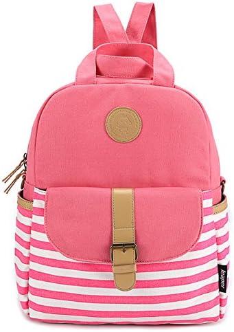 Qearly Korean Style Multifunctional Canvas Backpack School Backpack Sport Backpack Hand Bags-Rose red