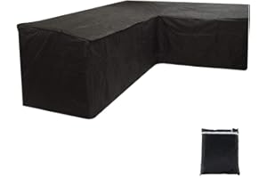 JTWEB L Shaped Cover Patio Sofa Furniture Couch Cover 210D Waterproof Dustproof Polyester Garden Corner Sofa Couch Protector Cover with Storage Bag Black (215x215x87CM)