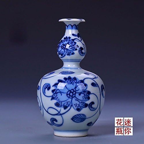 GJMDHP Hand painted blue and white porcelain vase in the living room / mini shelf.,Mouth gourd