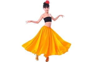 VNOEVW Girls Satin Full Circle Long Skirt for Belly Dance Folkloric Mexican Performance Prom Photoshoot