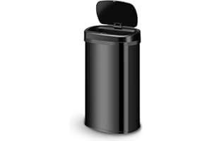 Juskys Mülleimer Küche mit Bewegungssensor Schwarz 60L - Eckiger Abfalleimer mit Klemmring für Müllbeutel - Rostfreier Stahl - Kontaktloses Entsorgen