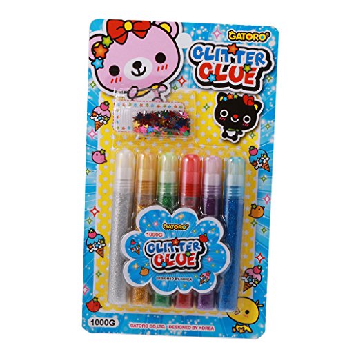 MagiDeal 6pcs Glitter Glue Glue Stifte Glitter Gelmalstifte – Dunkle Farbe - 8