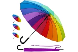 COLLAR AND CUFFS LONDON Windproof Strong Umbrella 60MPH - 16 Ribs For Super-Strength - Best Triple Layer Reinforced Frame with Fiberglass - Rainproof Straight Auto Open Rainbow Men Women - Choice of 3 Sizes