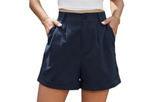 BEIGAI Damen Shorts Sommer Leinen High Waist Shorts mit Taschen