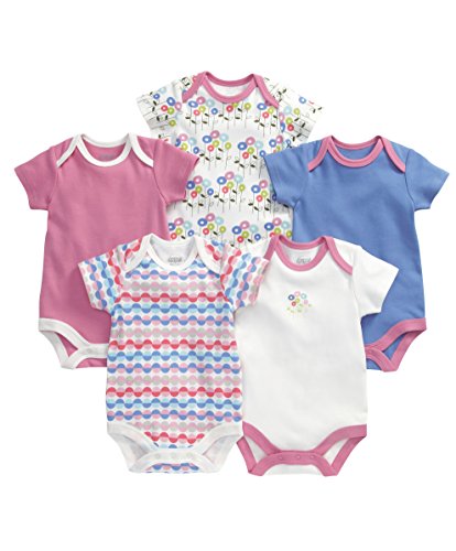 Mamas and Papas Baby-Girls 5 Pack Round Flower Bodysuit, Multicolour, 9-12 Months