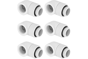 GREENDRACAENA Dracaena.io 6 Pack G1/4" Thread Male to Female Extender Fitting, 90° Rotary Fitting Adapter Connector for Computer Water Cooling System, White
