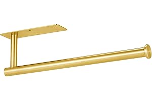 Eolax Barra Porta Carta Assorbente, Barra Porta Carta da Cucina Sottopensile, Barra Porta Asciugatutto, per Cucina, Autoadesivo o Si Installa su Parete Praticando Fori, Acciaio Inox SUS304, Oro