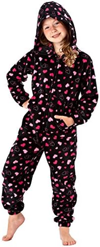 Girls Hooded Zip Through With Allover Print Onesies.7/8yrs-Hearts