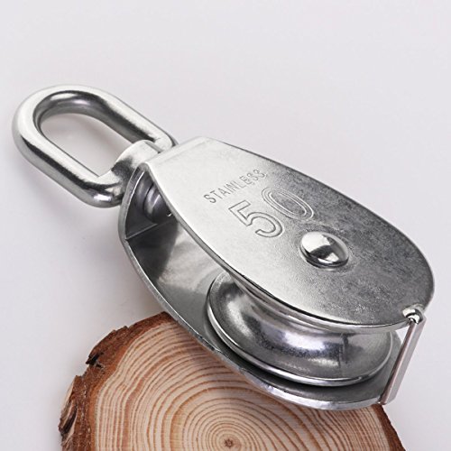 ULTNICE 50mm Swivel Pulley Block Edelstahlblock Umlenkrolle Rolle Edelstahl Laden 400kg (Silber) - 7