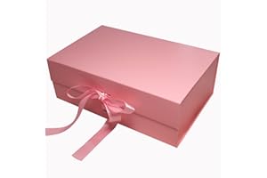 JAZLAX Large Luxury Gift Box for Presents Size 33x22x11cm, Magnetic Gift Box with Tissue Paper Birthday Wedding Bridesmaid Groomsman Anniversary Valentines Baby Gift (Baby Pink with Ribbon)