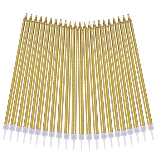 FANTESI 50 Pieces Cake Candles, Long Thin Candles Metallic Birthday Candles for Birthday Wedding Party Cake Decorations