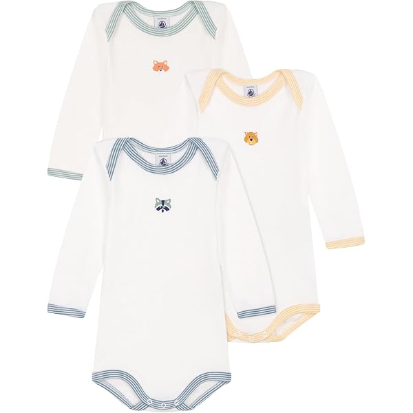 Lot De 3 Bodies Bébé Manches Longues Petit Bateau - 100% Coton - Encolure Américaine