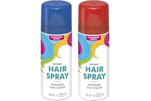 PARTY BUZ WE VALUE YOUR TRUST 133ml washable temporary hair colour spray kids adults Halloween Glitter Temporary dye (Blue and Red Spray, 133ml)