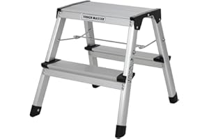 Step Ladder Double-Sided Folding Step Up Stool 20 x 33.5cm Heavy Duty Hop Up Aluminium Platform 150kg Capacity Multi-Purpose DIY Indoor Outdoor Usage TOUGH MASTER (2 Steps)