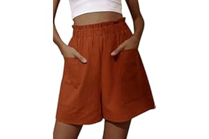 ORANDESIGNE Bermuda da Donna Moda Vita Elastica Pantaloncini in Cotone e Lino Pantaloni Corti Tinta Unita Casual Oversize da Casa Shorts Dritti Pantaloncini a Gamba Larga