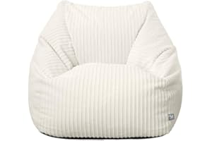 rucomfy Beanbags Adults Large Snuggle Chair - Large Corduroy Armchair for Home Furniture - Living Room or Bedroom Seating - Machine Washable - 80 x 95 x 88cm (Ivory, Beanbag Only)