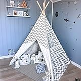 Tipi Enfant avec Tapis rembourré - Grande Maison de Jeu Pliable Solides intérieure extérieure- 100% Toile en Coton Tente de Jeu pour Enfants (Gris Chevron)