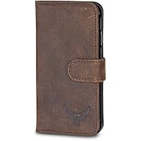 GAZZI Apple iPhone 8 / iPhone 7 Hülle Leder Case BookCase WalletCase Ledertasche Lederhülle Handytasche Handyhülle Echt Leder, Rundumschutz, Unzerbrechliche Schale, VINTAGE BRAUN