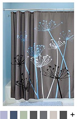 InterDesign Thistle Duschvorhang | 183,0 cm x 183,0 cm großer Badewannenvorhang | waschbarer Duschvorhang aus weichem Stoff | mit Blumen-Motiv | Polyester grau/blau - 2