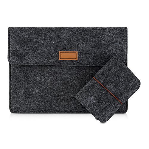 kwmobile Tablettasche Filz Sleeve für 9,7 - 10,1" Tablet - Tablet Schutzhülle Tasche Case Hülle in Dunkelgrau mit Innentaschen Innenmaße: ca. 28,0 x 20,0 cm