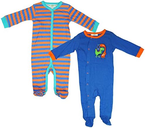 Jack and Lily Boys Baby Pack Of 2 Cool Club Dinosaur Sleepsuit Rompers Sizes From Newborn To 9 Months