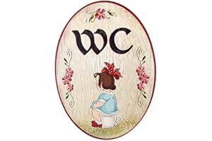 Kaltner Präsente Idea de regalo – Placa decorativa de madera para puerta de diseño antiguo, artículo decorativo para inodoro para mujer (18 x 13 cm)