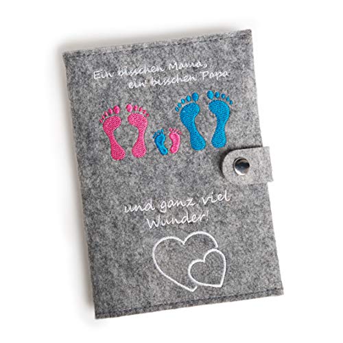 Mutterpasshülle aus Filz mit viel Fächer für Ultraschallbilder und Versichertenkarte von Homery, passend für den deutschen Mutterpass aus Filz - das perfekte Geschenk zur Schwangerschaft