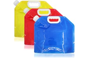 maxin Contenitore per acqua pieghevole da 5 litri, porta acqua in plastica BPA, borsa per acqua pieghevole Set di 3 per escursioni in campeggio.