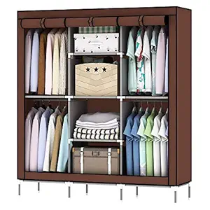 Lukzer Cloth Wardrobe for Bedroom 8 Shelves Storage Organizer/Non-Woven Fabric Closet Rack for Storing Clothes Toys Books Home Decor (Brown/ 130 x 45 x 175 cm)