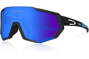 ‎QUESHARK Queshark Cycling Glasses, TR90 Unbreakable Frame Polarised Sports Sunglasses, Cycling Glasses for Men Women with 3 Interchangeable Lenses, for Driving, Fishing, Glof Baseball