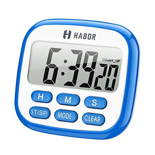 Habor Küchentimer Digital Timer Eieruhr, Küchenwecker, Küchenuhr, Zeitmesser, Stoppuhr, LCD Display, 24h Countdown mit Piepton, Magnete und einklappbarer Ständer, ideal für Küche Kochen, Grill, Backen usw.