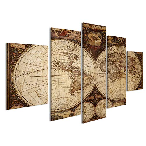 islandburner Tableau Tableaux sur Toile Vieille Carte du Monde Vintage Planisphère Image, Images, Poster, Impression