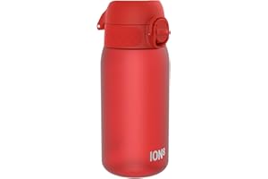 Ion8 Kinder Trinkflasche, 350ml, Auslaufsicher, Einhandöffnung, Sichere Verriegelung, Spülmaschinenfest, BPA-frei, Tragegriff, Klappdeckel, Leicht zu Reinigen, Klimaneutral, Rot