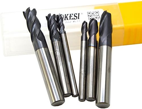 Wokesi 2mm 4mm 6mm Cutting Dia,Suqare Nose End Mill and Ball Nose End Mill Set,Pack of 6,HRC45,TiAlN Coated,Solid Carbide,CNC Lathe Router Bits Milling Tools (2mm+4mm+6mm HRC45)
