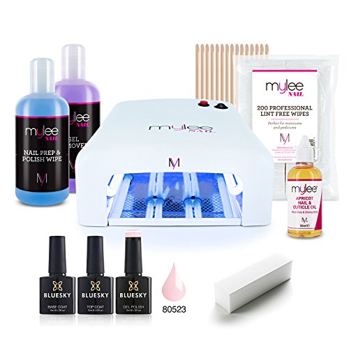 MYLEE 10PC KIT UV 36W Nail Curing Lamp w/ BLUESKY Top & Base Coat, Mylee Prep & Wipe + Gel Remover, 1x Gel Polish Colour, Lint-Free Wipes & More, Manicure Starter Set (80523 - Rose Pink)