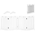 Maxmass Wooden Freestanding Pet Gate, Foldable Dog Barrier with 360°Flexible Hinges and Non-slip Foot Pads, 3/4 Panel Safety Fence for Stairs (204 x 61 cm, White)