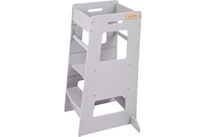 ‎KIDDYMOON KiddyMoon Lernturm Für Kinder Ab 1 Jahr, Anti Kipp Schutz, Höhenverstellbar (3-Stufiger), Montessori Learning Tower, Küchenhelfer, Höchste Sicherheit, Inkl. Montagezubehör, Modell ST-003, Grau