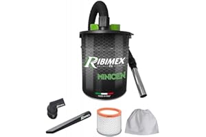 Ribimex Aspiracenere Elettrico Minicen Speciale Pellet, con Filtro HEPA Lavabile, Bidone da 10 L, Potenza 800 W, Ideale per Aspirare Ceneri Fredde da Stufe a Pellet, Accessori Inclusi - PRCEN011/KIT