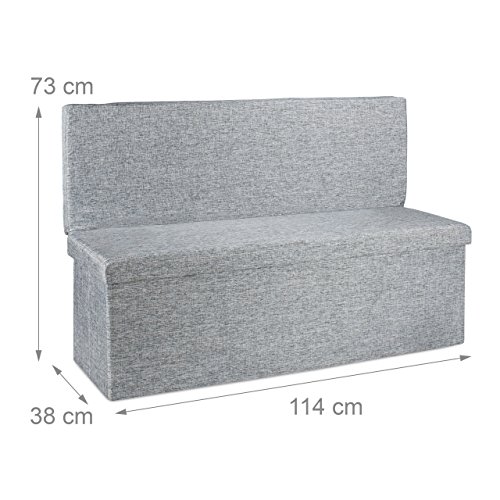Relaxdays Faltbarer Sitzhocker mit Lehne XL HBT 73 x 114 x 38 cm stabiler Sitzcube als Fußablage Sitzbank und Sitzwürfel aus Leinen als Aufbewahrungsbox mit Stauraum mit Deckel für Wohnraum, grau - 5