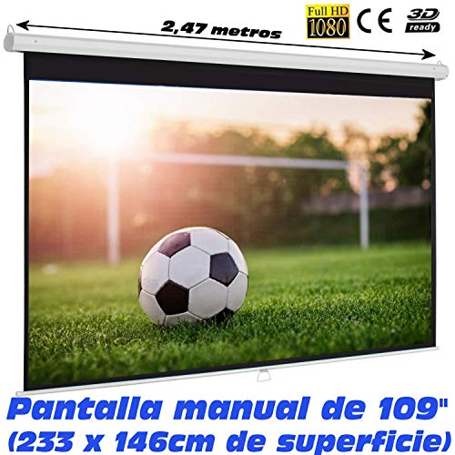 Pantalla de proyeccion Manual Luxscreen 109" Pulgadas, Formato 16:10, área Visible Blanca 233 x 146cm , cajetin de 2,47 Metros