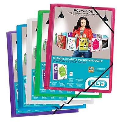 Elba - 400037234 Polyvision Chemise 3 Rabats à Élastique Personnalisable Polypropylène Translucide A4 Couleur Aléatoire